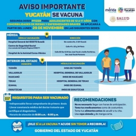 Adolescentes de 15 a 17 años de edad de Mérida recibirán segunda dosis de la vacuna contra el Coronavirus del 4 al 9 de enero