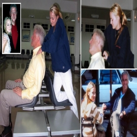 ¿Te importaría darle una oportunidad?' Bill Clinton se inclina hacia atrás y sonríe mientras recibe un masaje en el cuello de la víctima de Epstein, de 22 años, en fotos nunca antes vistas durante un viaje en el avión de un pedófilo a África en 2002.