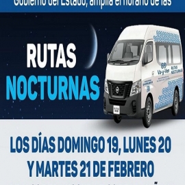 Rutas Nocturnas extenderán sus servicios el domingo, lunes y martes de Carnaval