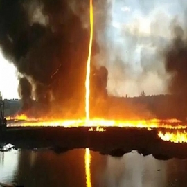 Captan impresionante tornado de fuego durante incendio industrial en Reino Unido