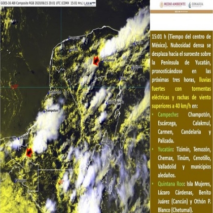 Pronostican tormentas eléctricas en las próximas horas para Cancún y Yucatán